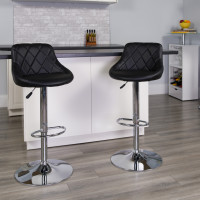 Flash Furniture Contemporary Black Vinyl Bucket Seat Adjustable Height Bar Stool with Chrome Base CH-82028A-BK-GG